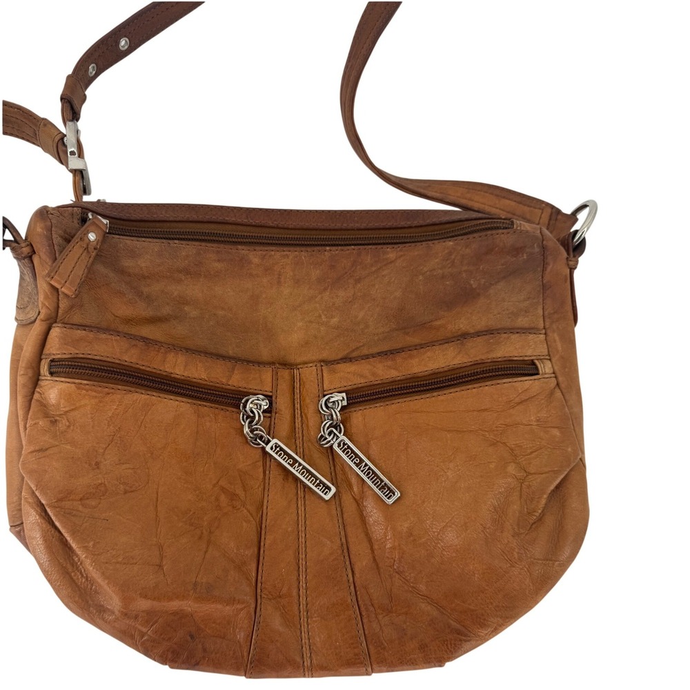 Stone Mountain Womens Crossbody Bag Tan Leather Multi-Pocket Adjustable Strap